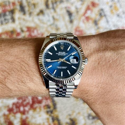 rolex datejust 41 blue dial fluted bezel jubilee